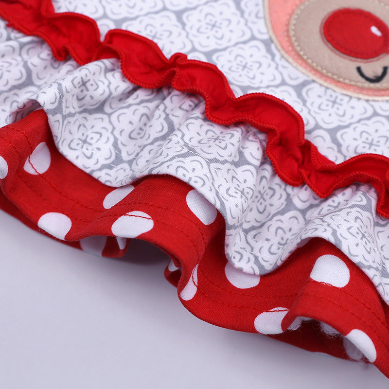Christmas Children's Clothing Girls' Long-sleeved Reindeer Top Striped Pants Set