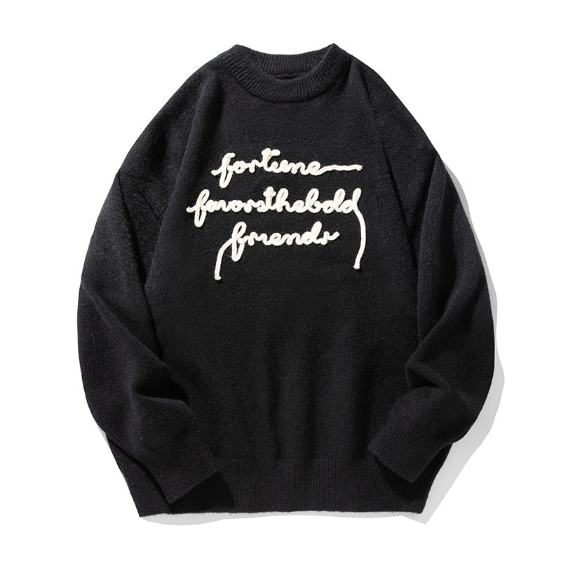 Three-dimensional Letter Plate Flower Design Warm Sweater Male Couple