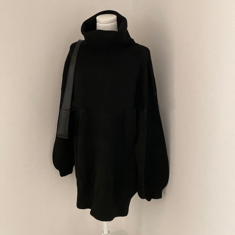 High Collar Warm Sweater Mid-length Versatile Knitted Top Women