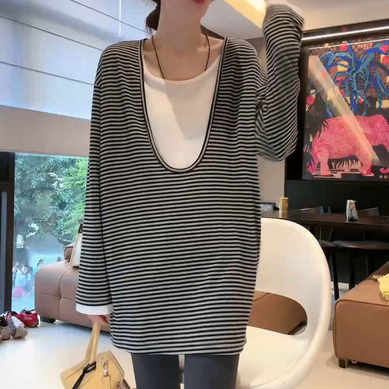 Fashionable Striped Long-sleeve Top