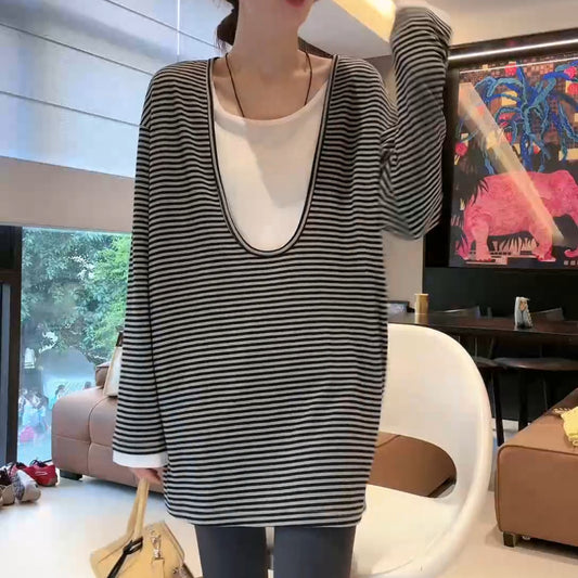 Fashionable Striped Long-sleeve Top
