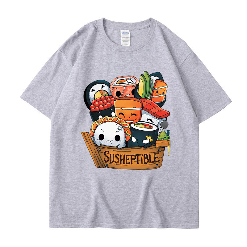Foreign Trade New European And American Food Sushi Baby Style Printing Men And Women Short Sleeve