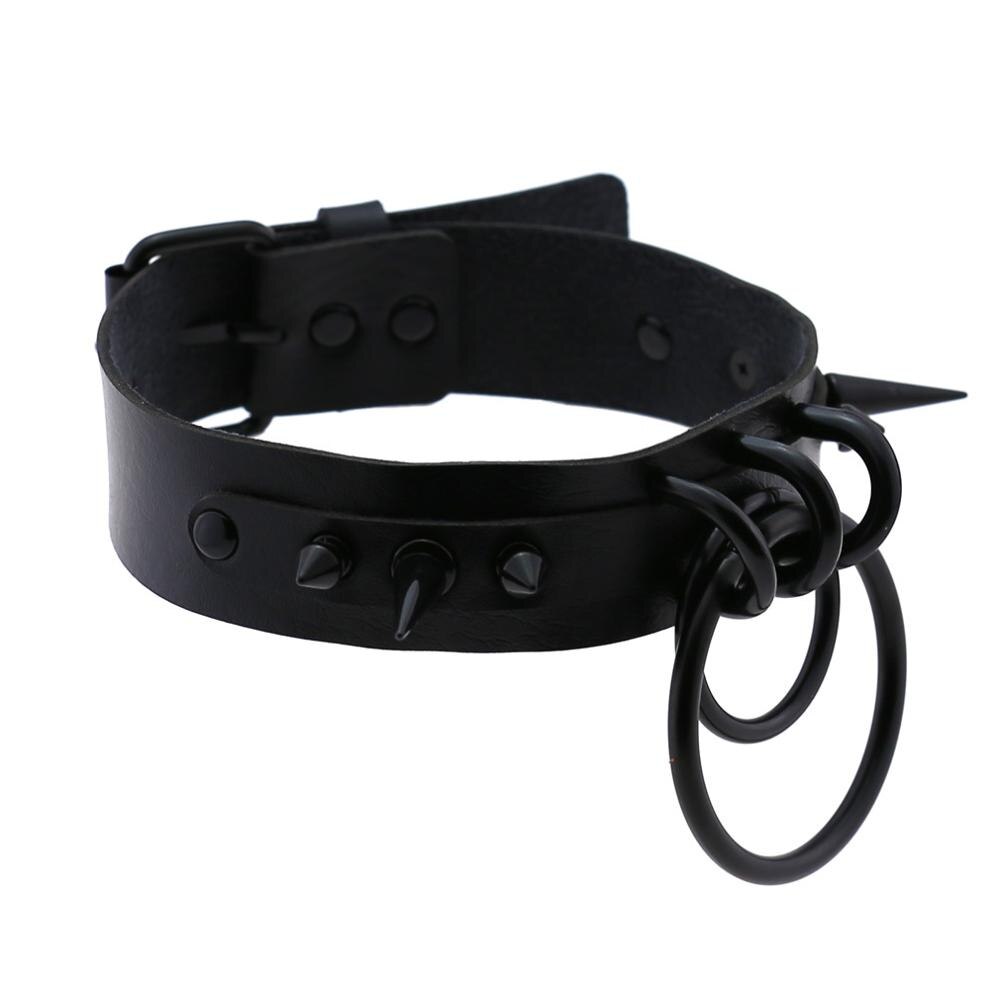 Punk Choker Rivet Buckle Spike Collar Necklace Black  Mens Womens
