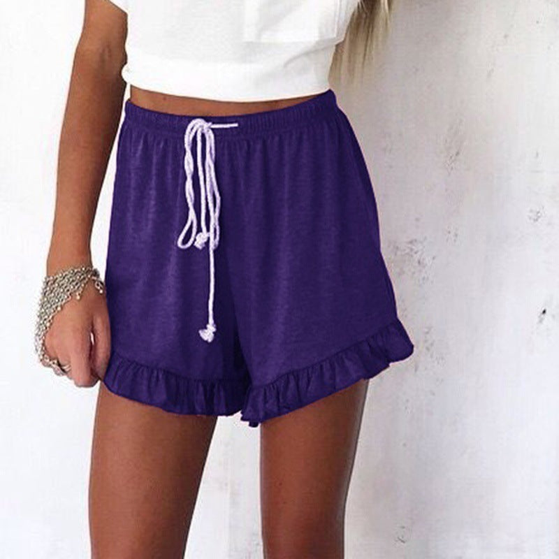 Drawstring ruffled shorts
