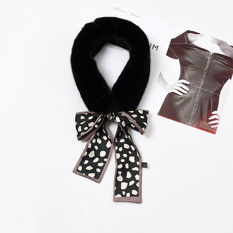 Faux Rex Rabbit Fur Ribbon Fur Collar Bowknot Bib