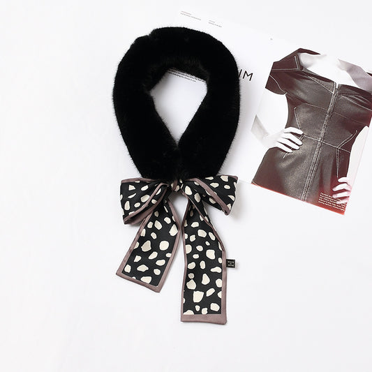 Faux Rex Rabbit Fur Ribbon Fur Collar Bowknot Bib