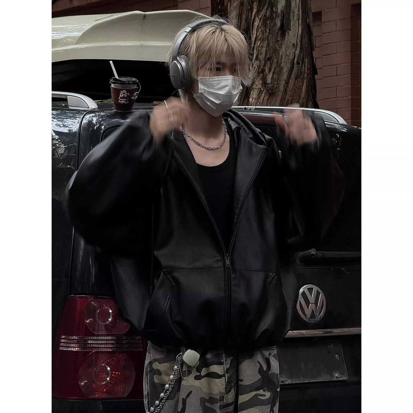 Street Visitor Black Short Pu Leather Coat Men