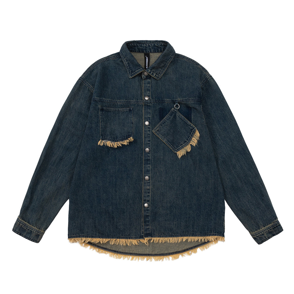 Style Personalized Pocket Design Frayed Cat Beard Shirt Jacket