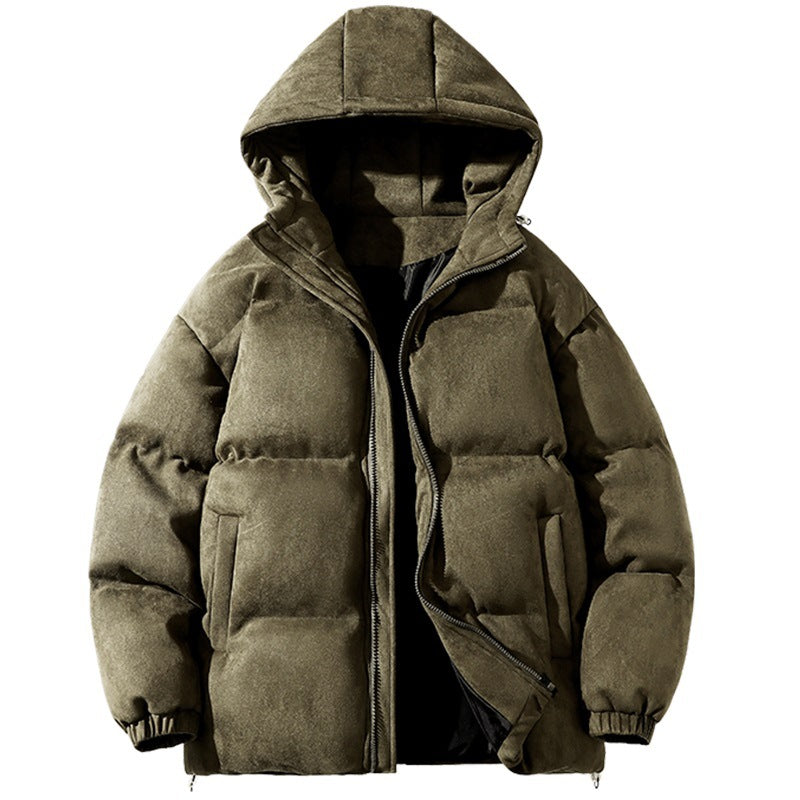 Winter New Men's Suede Hooded Cotton-padded Coat Loose