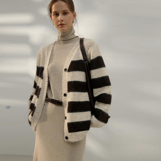 Retro Casual Striped Autumn Wool Women