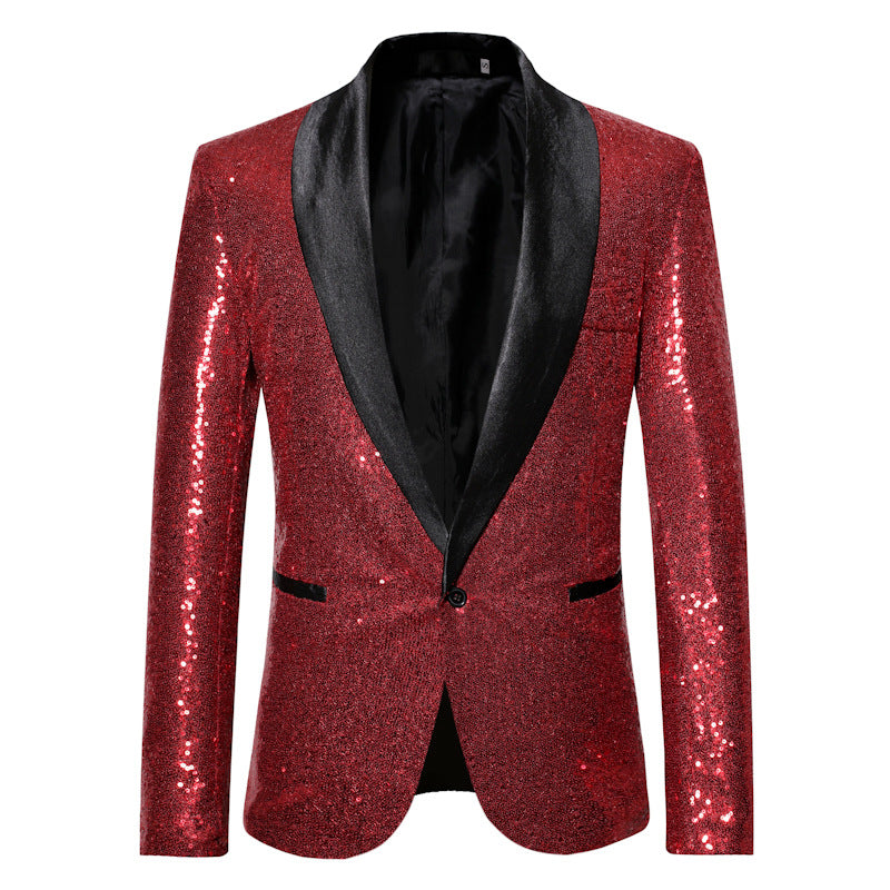 Men's Personality Solid Color Sequins Show Suit Jacket