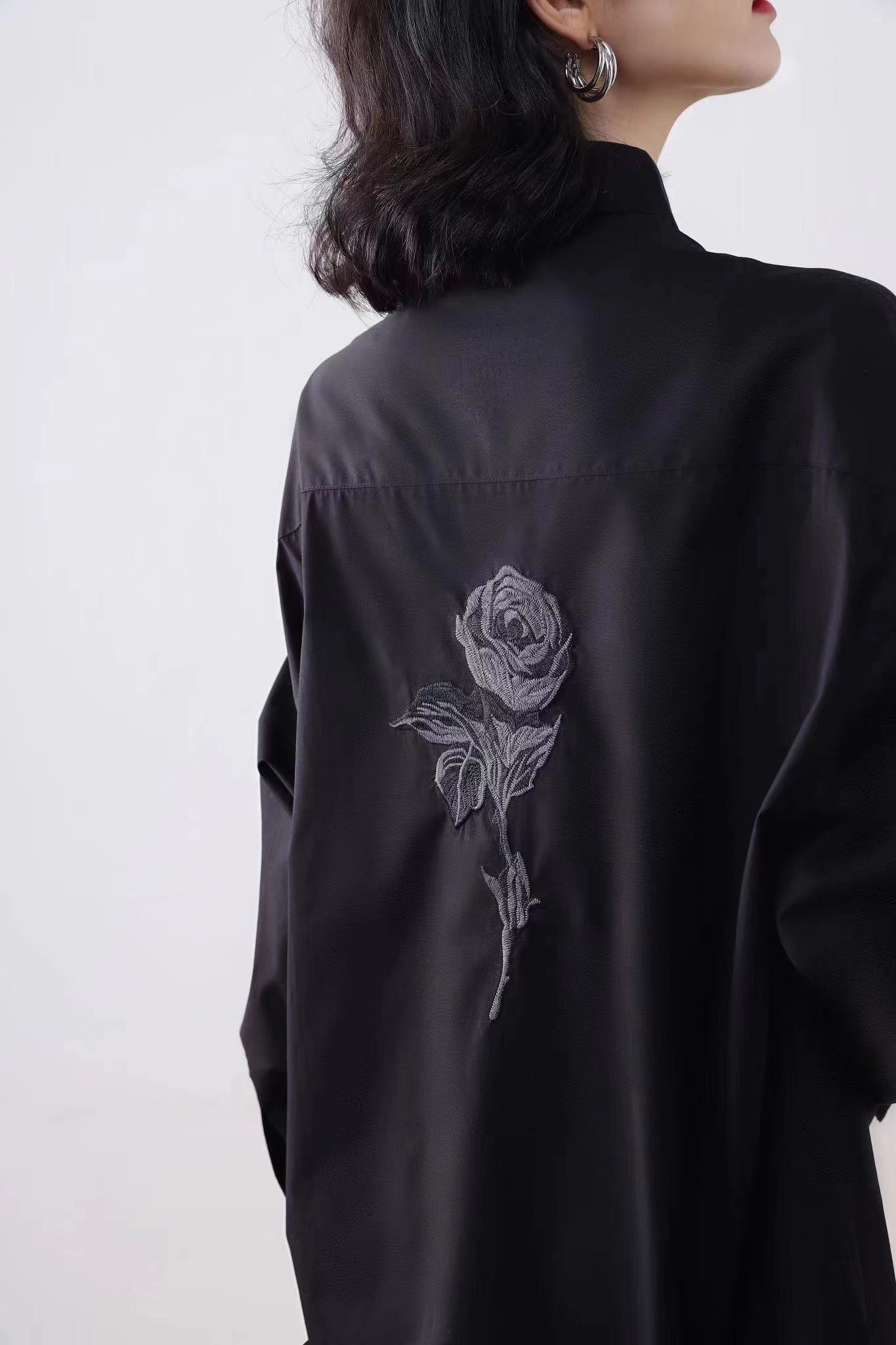 Vintage Rose Embroidered Shirt Coat Women's Casual Long-sleeved Top