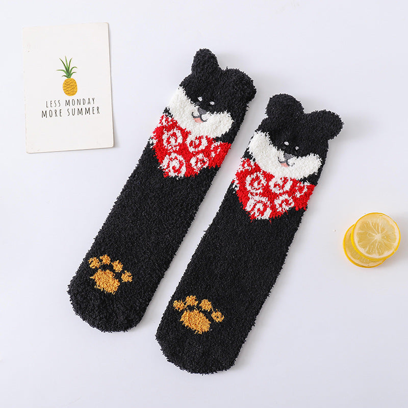 Coral fleece cute puppy cartoon socks