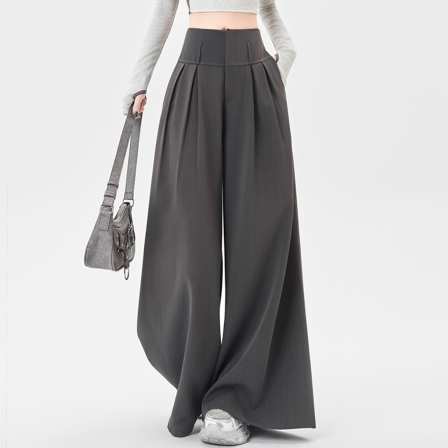 Design Sense Straight High Waist Slimming Draping Effect Casual Mopping Pants