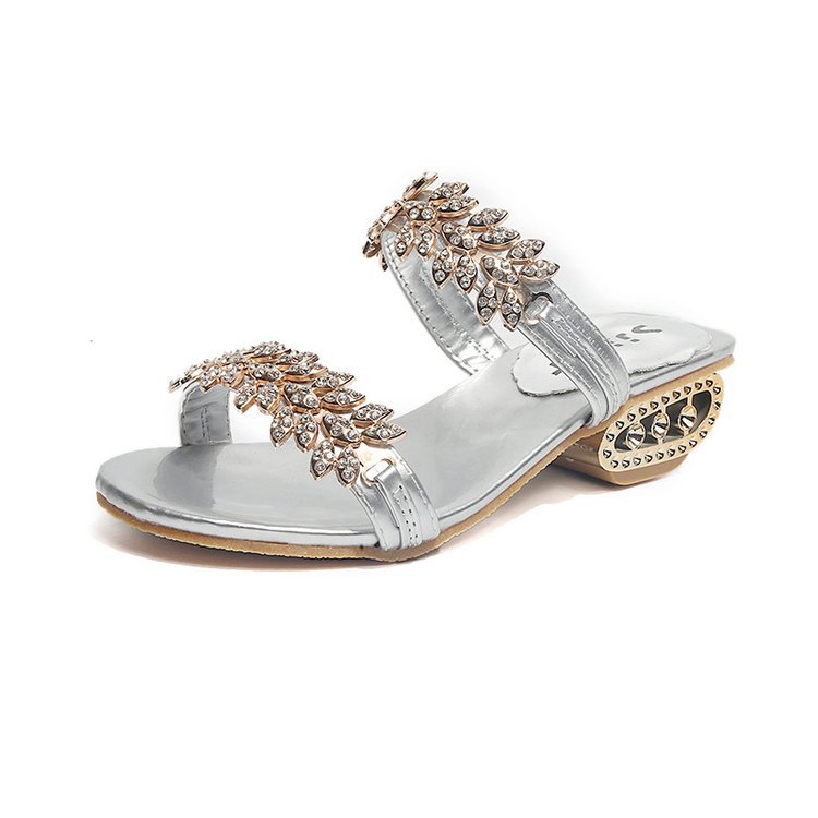 Mid Heel Rhinestone Sandals