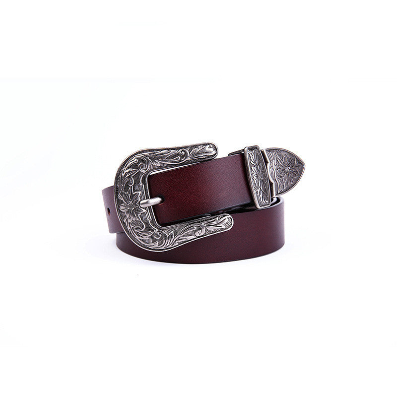 Fashion decorative carved leather belt