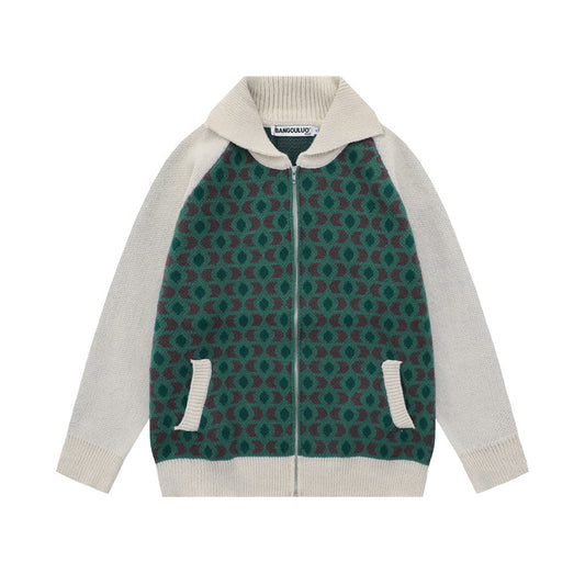 HoodieStreet Trend Contrast Patchwork Raglan Sleeve Hooded Knit Cardigan