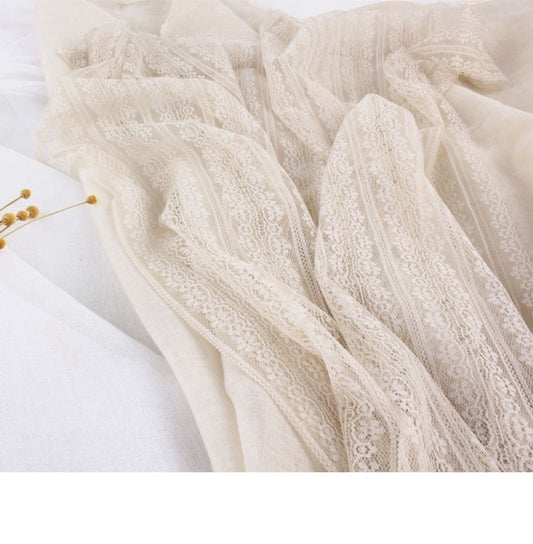 Lace Stitching Cotton And Linen Long Solid Color Scarf Shawl