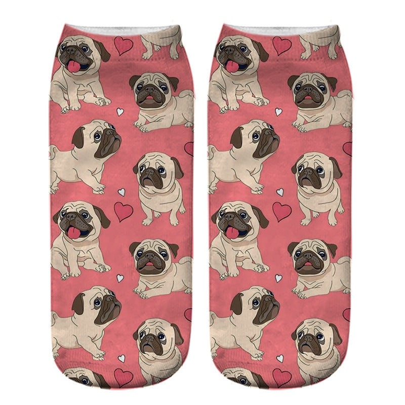 Dog PUG cartoon 3D printing socks