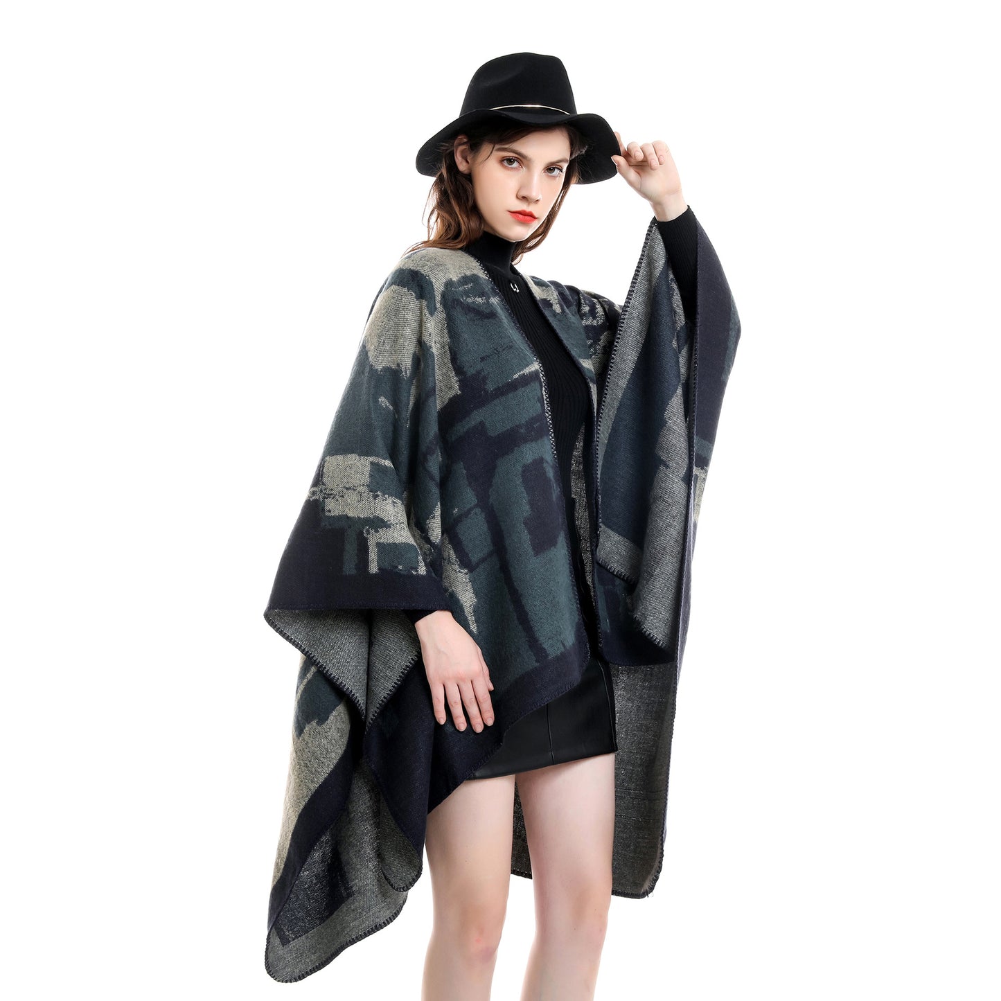 Irregular Geometric Check Pattern Imitation Cashmere Big Shawl