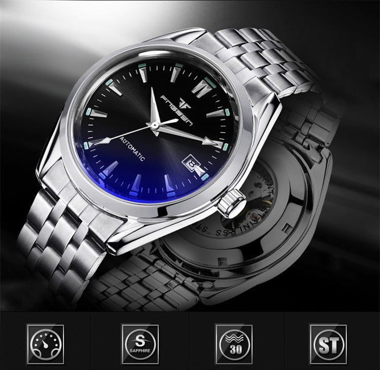 Blue nail automatic skeleton mechanical watch