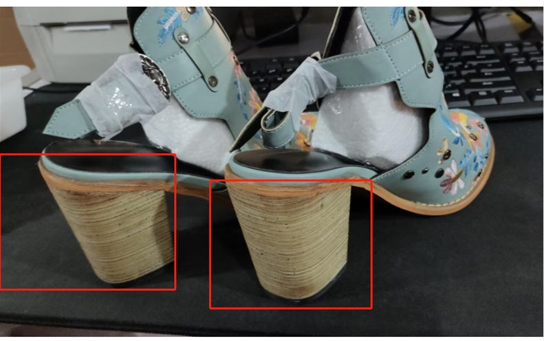 Round Toe Women's New Chunky Heel Embroidered Buckle Boots