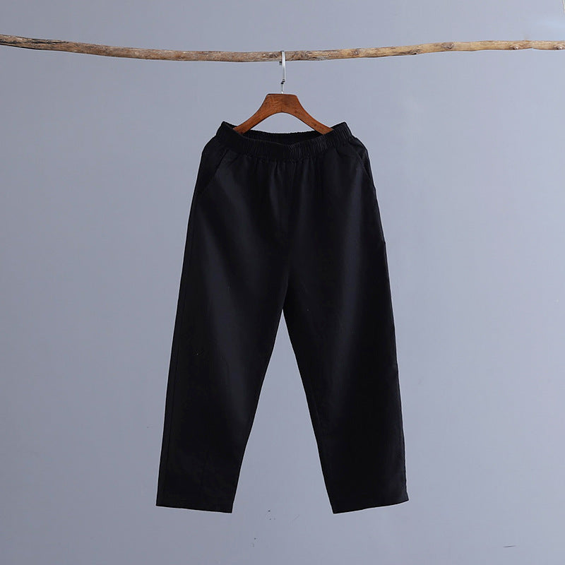 Spring And Summer Cotton Linen Women's Literary  Casual Pants