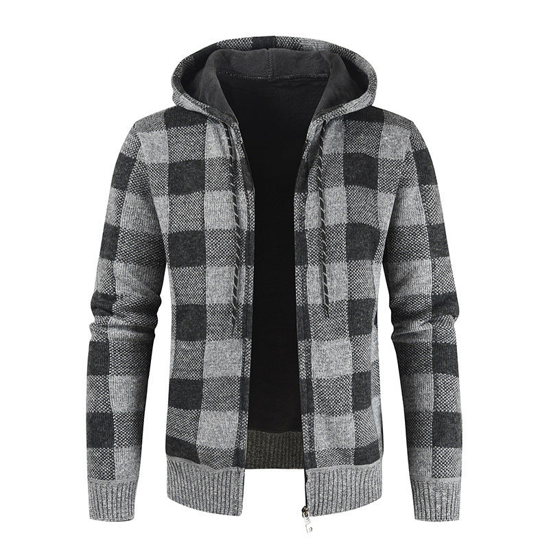 Men's velvet padded cardigan hooded sweater