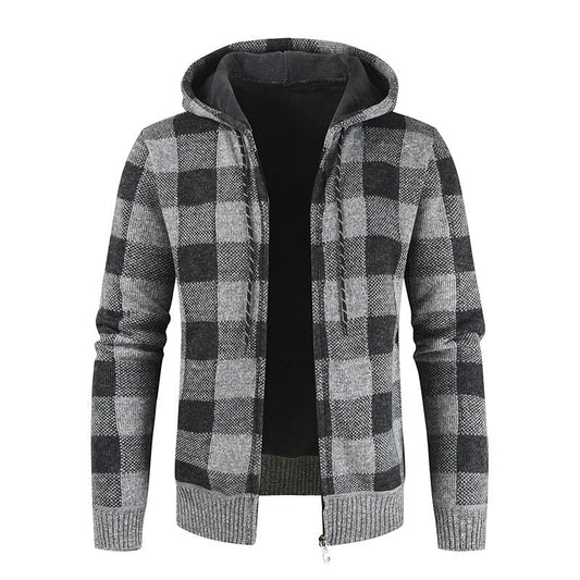 Men's velvet padded cardigan hooded sweater