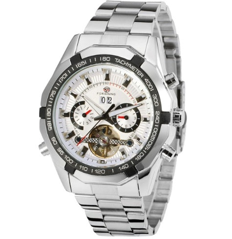 FORSININGautomatic Mechanical Watch Steel Belt Tourbillon Hollow Through The Bottom Waterproof Men's Watch