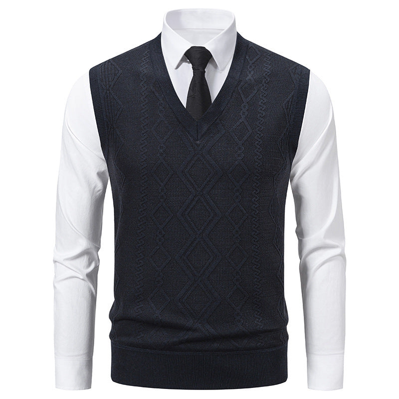 Men's V-Neck Slim-Fit Jacquard Pullover Vest