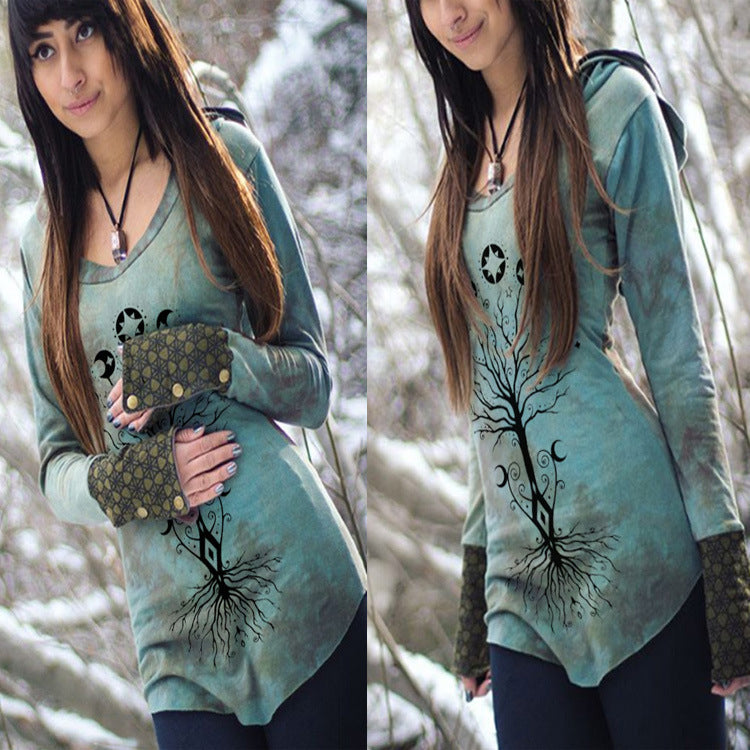 Women's Retro Tree Of Life Printed Long Sleeve