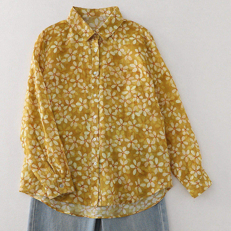 Floral French Artistic Yellow Printings Shirt
