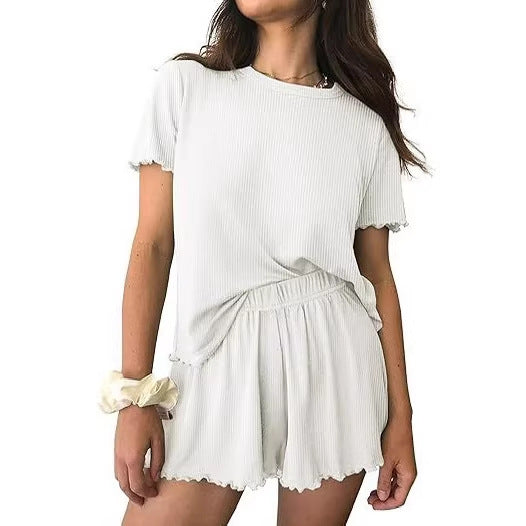 Relaxed Casual Cre Neck Short Sleeve Top And Shorts Set