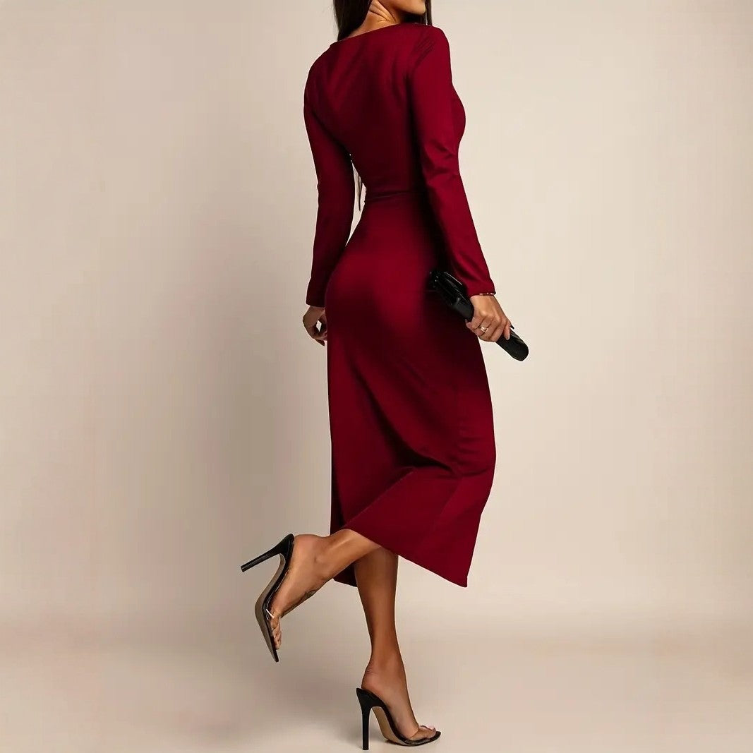 Retro Bodycon Dress With Waist Pleats And Metal Accents