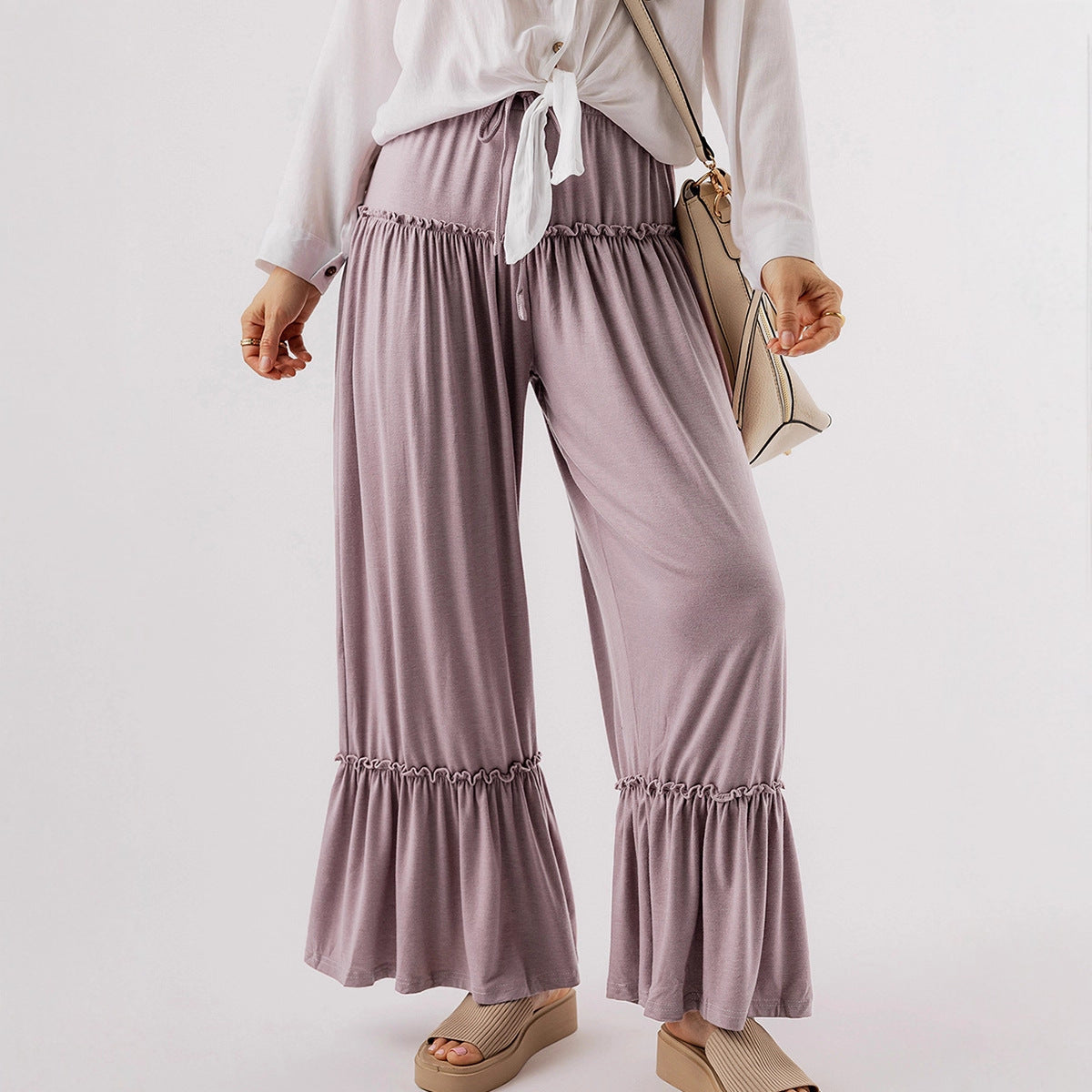 High-waisted Casual Versatile Drawstring Wide-leg Pants