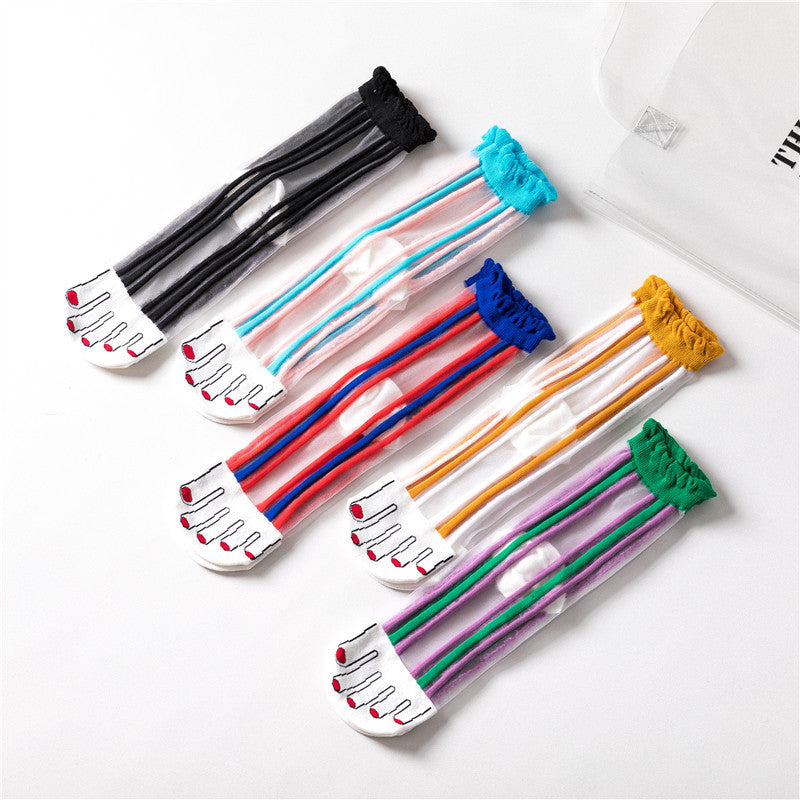 Women's tube socks false toe glass stockings