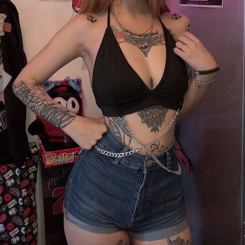 Lace Halter Top Hanger Chain Set