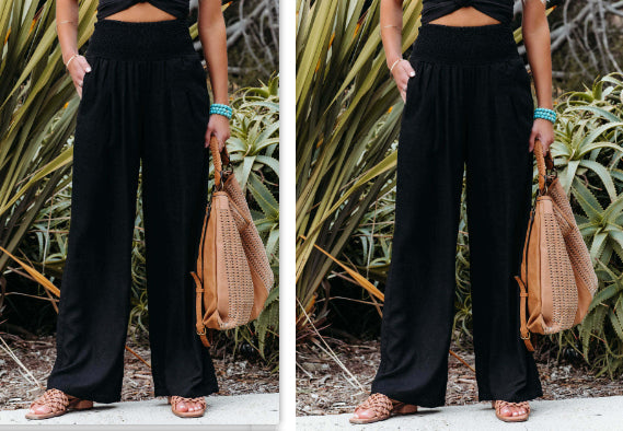 Women's Pants Casual Wide Leg Cotton Linen Loose Trousers