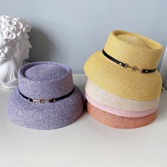 Women's Lampshade Shape Fashion Metal Belt Buckle Straw Hat