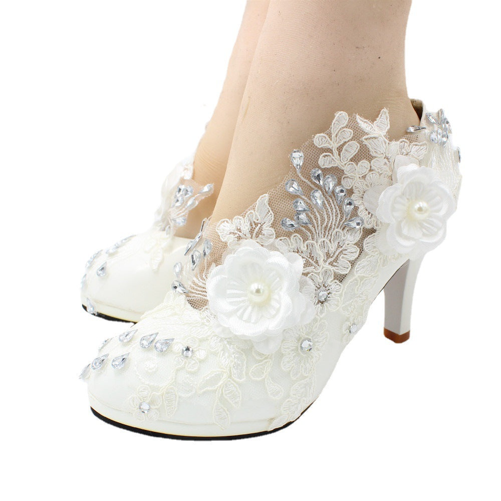 Women's White Lace High-heeled Shoes