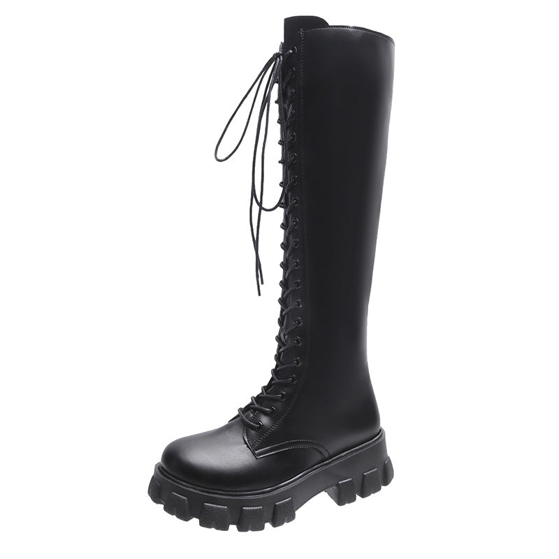 Women's British Style Front Lace-up Round Toe Martin Boots
