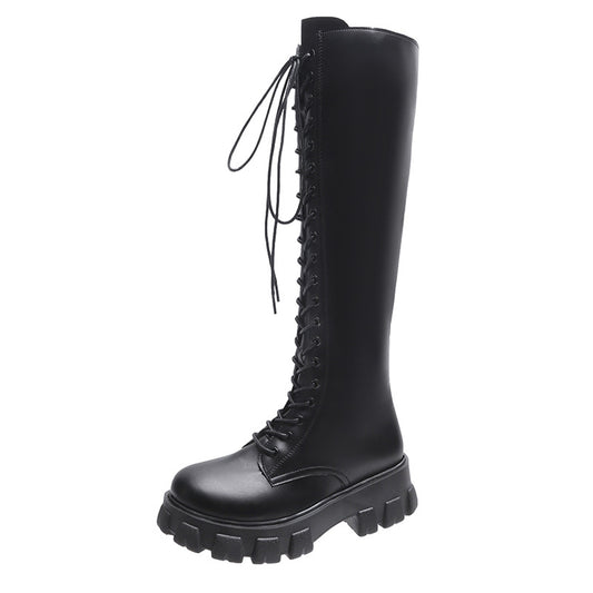 Women's British Style Front Lace-up Round Toe Martin Boots