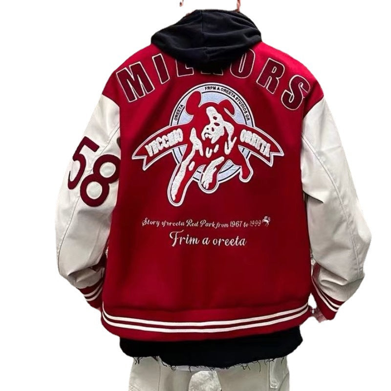 American Retro Letter Embroidered High Street Vibe Style Baseball Jersey