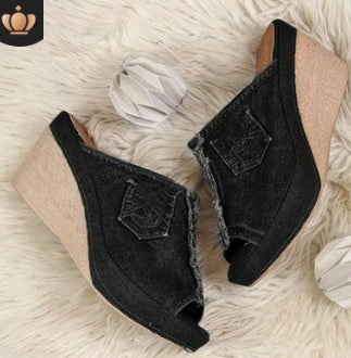 Foreign trade new summer cowboy National Women's sandals in one shape with middle heel
