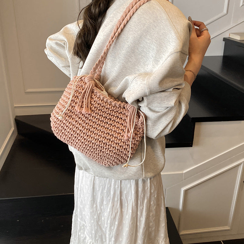 Woven Large Capacity Casual Special-interest Design Personalized Beach Shoulder Bucket Bag