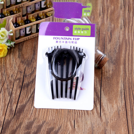 Retro Fluffy Hair Comb With Rubber Band Ponytail