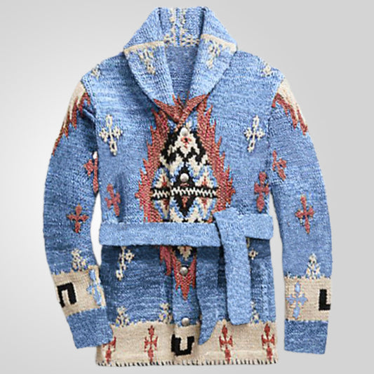 American Retro Heavy Industry Jacquard Sweater Mid-length Thickened Sweater Coat
