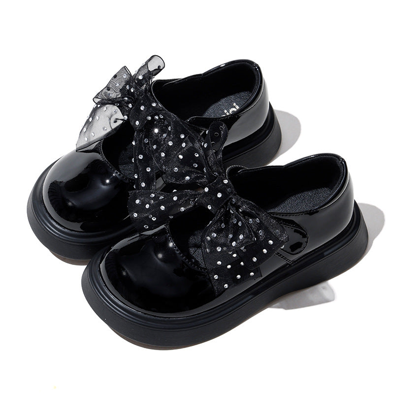 Girls New Soft Bottom Black Princess Style Small Leather Shoes