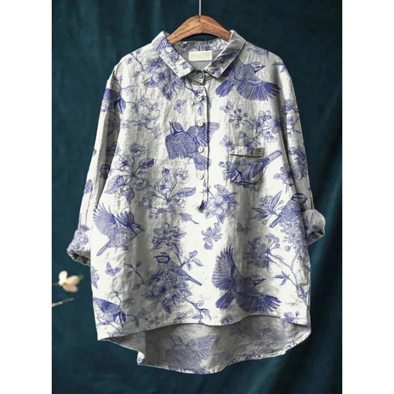 Casual Animal Print Hawaiian Long Sleeve Shirt